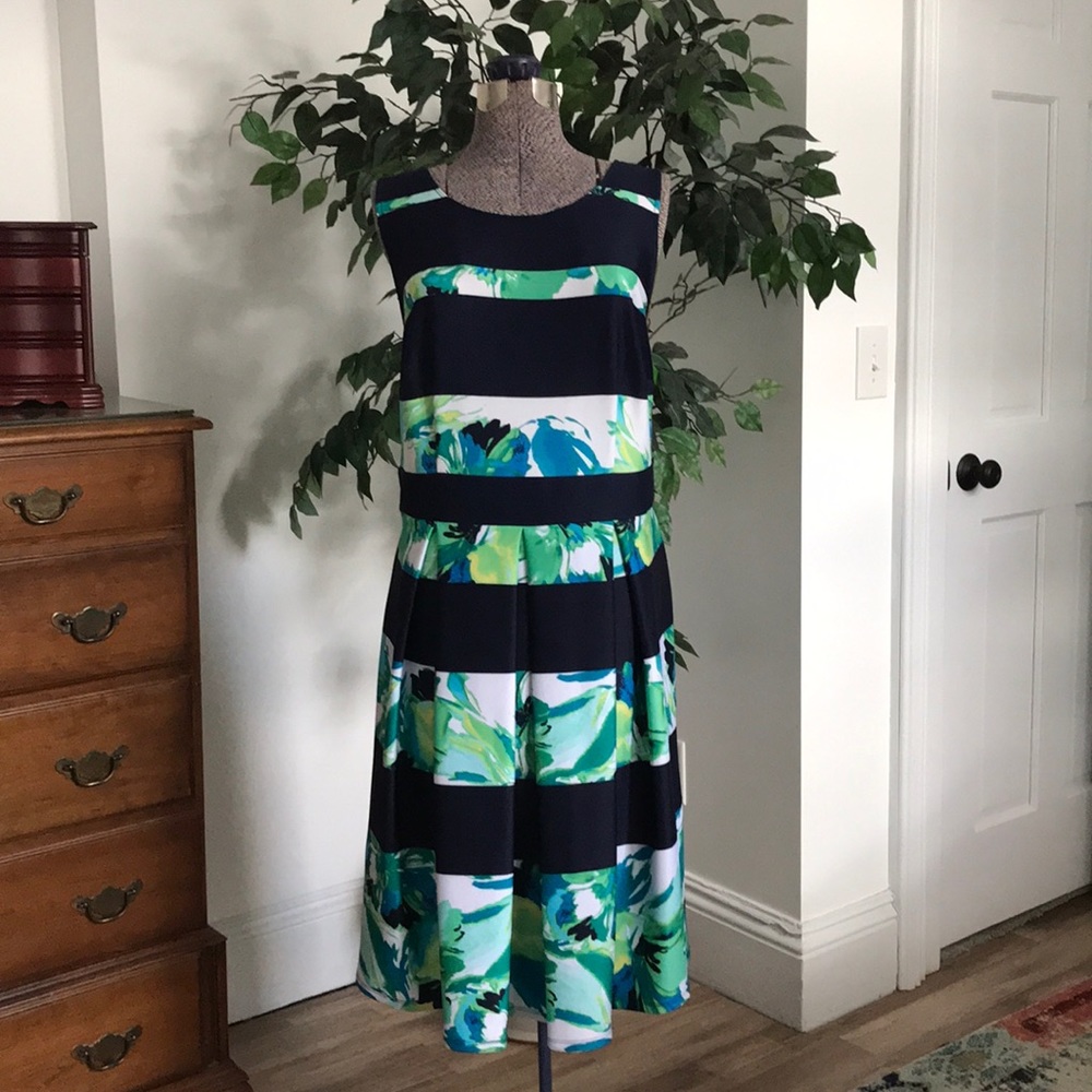 Stripe and Floral Plus Size Midi Dress Size 16W